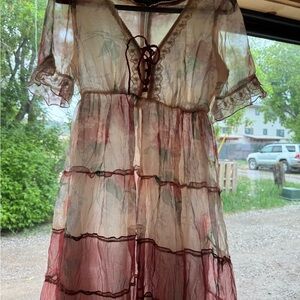 Floral Sheer Dress with Lace Details